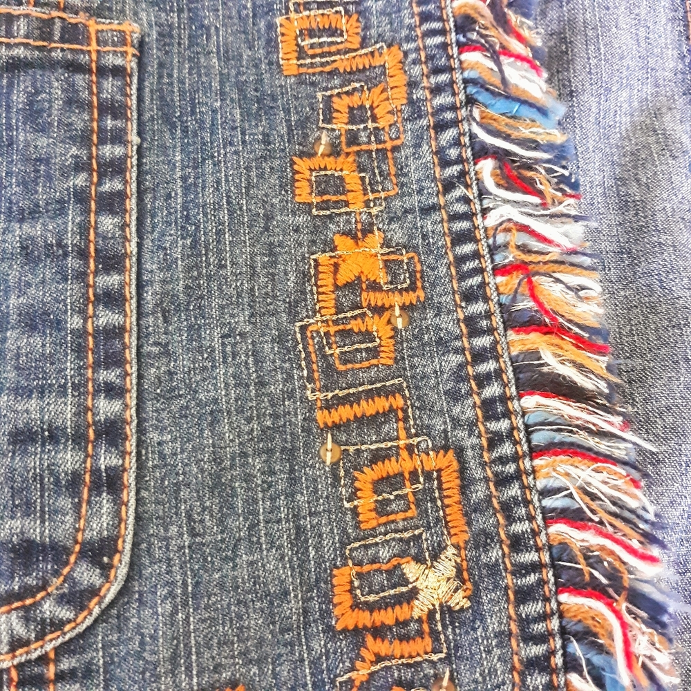 Ruby Rd Embroidered Denim Fringe Blue Jean Jacket - Picture 4 of 7